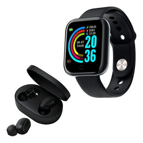 Relógio Smart Digital D20 Masculino/ Feminino + Fone S/fio Cor da pulseira Preto