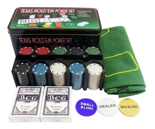 Poker Set Juego 200 Fichas Cartas Y Paño Black Jack Fichero