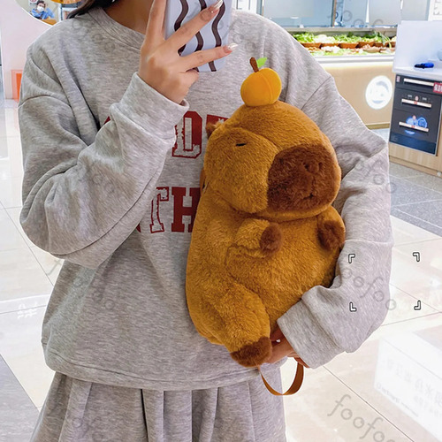 Bonita Mochila Felpa Forma Capibara Para ,mochila De Peluche De Capibara Foofoo Melocotón