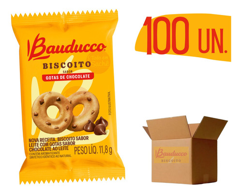 Biscoito Amanteigado Gotas De Chocolate Bauducco Sache 100 U