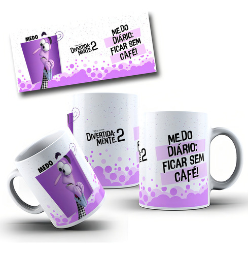 Caneca Divertida-mente 2 Personalizada Os Personagens Cor Branco Medo