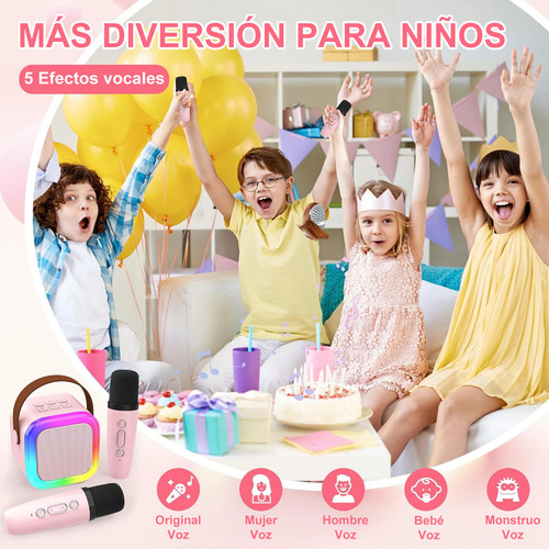 Anpro Karaoke para niños con 2 Wireless Micrófonos 5.3 Bluetooth Version Apto para Niños y Niñas de 3 A 12 años Anpro-klok-01 Rosa