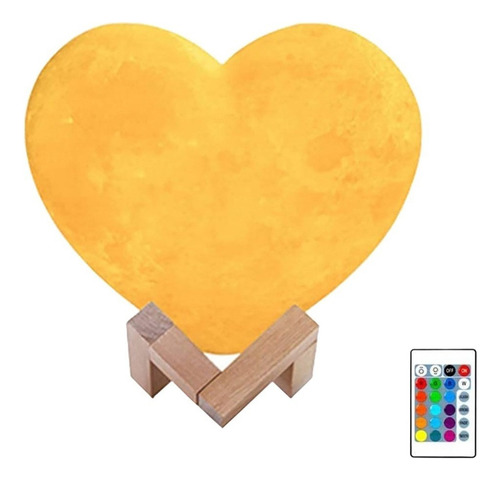 Lámpara De Luna En Forma De Corazón, 16 Colores Led Print 3d