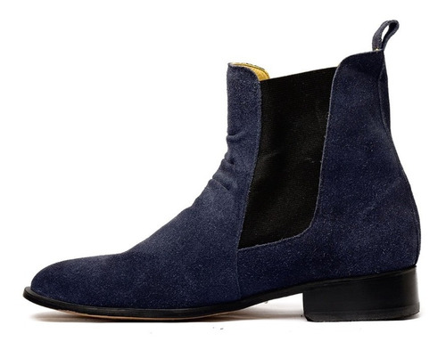 Bota Masculina Chelsea Boot Com Elástico Couro Azul Marinho