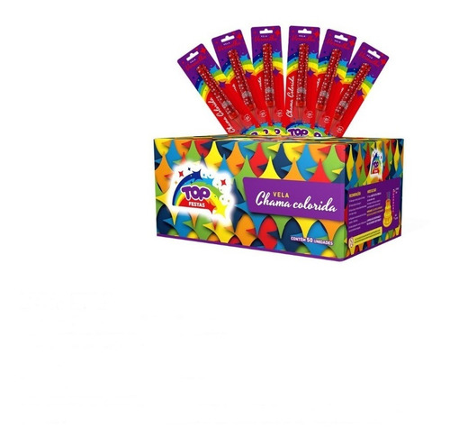 Imagem 2 de 3 de Vela Chama Colorida Top Festas Vermelha Display Com 50 Velas
