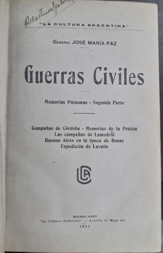4388 ¨guerras Civiles¨ Memorias Póstumas - Paz, José María