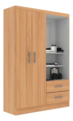 Guarda-roupa Solteiro Capelinha 2 Portas 2 Gavetas Com Cor Marrom-claro