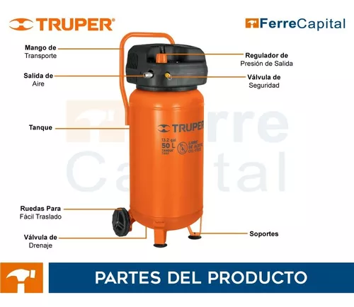 Compresor libre de aceite compacto 50L, 3HP 127V Truper, Compresores Libres  De Aceite, 13847