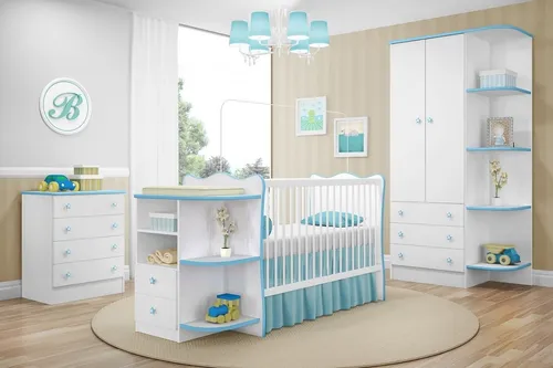 Jogo Quarto De Bebê, Cômoda Roupeiro E Berço Branco