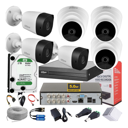 Kit Cctv 5 Megapíxeles Dahua Dvr 8 Ch + 5 Cámaras + Disco D