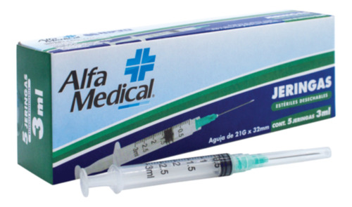 Jeringas 3 Ml Caja Con 5 Jeringas 21 G X 32 Mm Alfa Medical