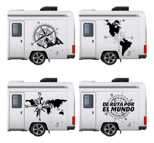 Vinilo Auto Casa Rodante Motorhome Mapa Brújula Elegi Diseño