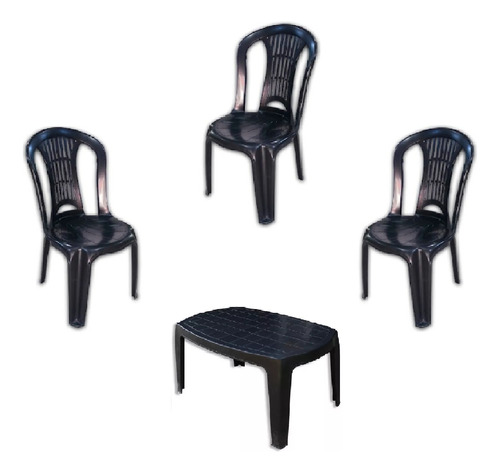 Silla Reina Mascardi Negro X3 + Mesita Ratona