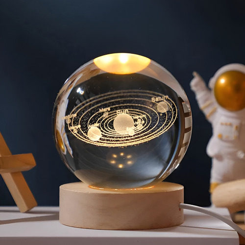 Luces De Cristal Noc. 3d Lampara Esférica Modelo Grande 10cm Madera Cristal