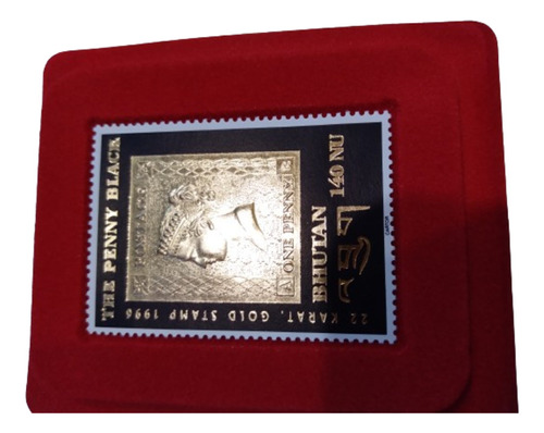 Timbre Postal Oro 22k The Penny Black Bhután Año 1996