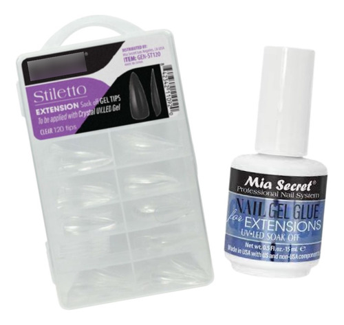 Kit Para Soft Gel/press On Mia Secret Adhesivo+ Tip Stiletto