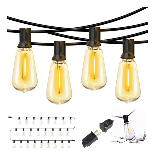 Y Led Guirnalda De Luces 25+2 Focos Vintage Impermeable 15m