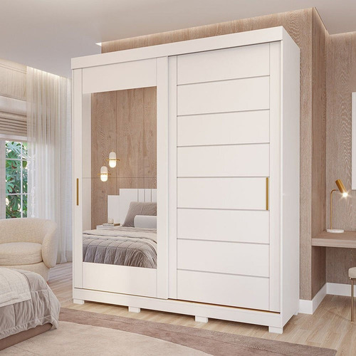 Guarda-roupa Casal 2 Portas De Correr Com Espelho 4 Gavetas