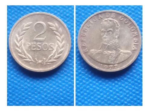 Moneda De 2 Pesos, Colombia  1.977.