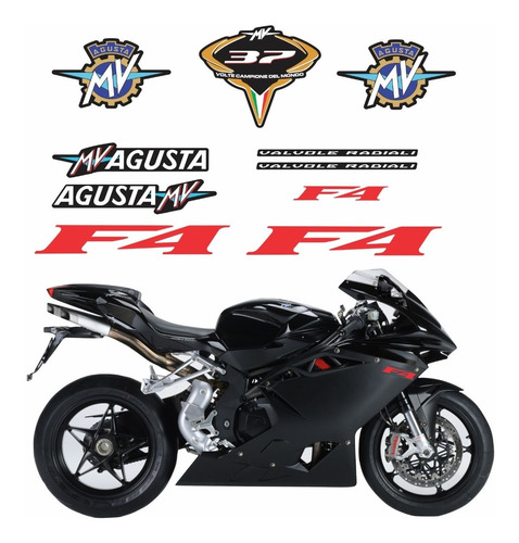 Kit Adesivo Emblemas Compativeis Mv Agusta F4 Preta Ag017