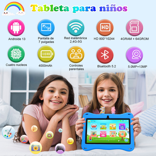 Tablet Con Funda Kids 4gb+64gb Android 13.0 Memoria Ram Wifi
