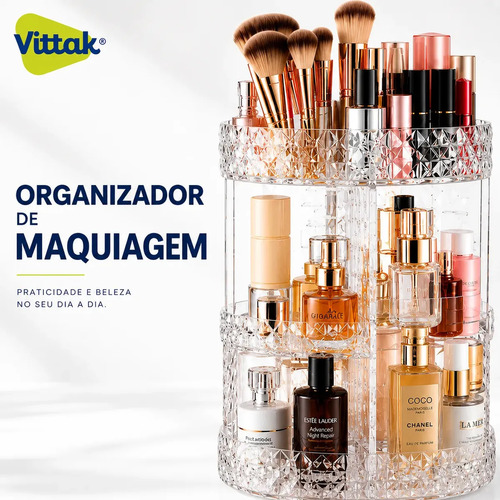 Vittak Organizador Maquiagem Cosméticos Batom Acrílico Giratório 360º Ajustável