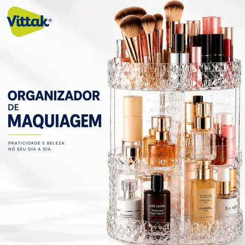 Vittak Organizador Maquiagem Cosmeticos Batom Acrilico Giratorio 360 Ajustavel