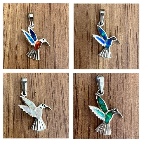 Imagen 5 de 8 de Dije De Colibrí Plata Fina 925 Con Ópalo De Colores Agálea