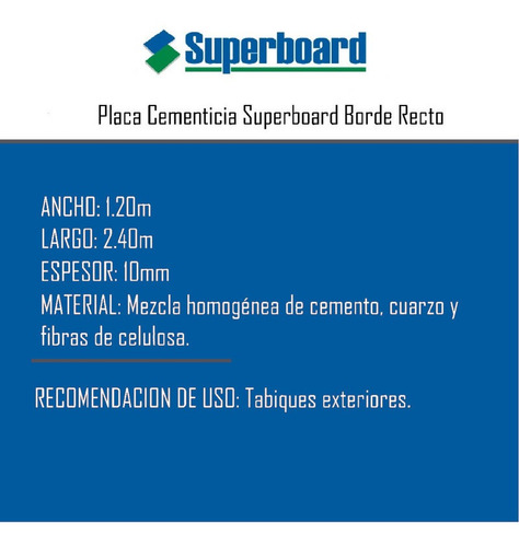 Placa Cementicia Superboard Exterior 10 Mm 1,20 X 2,40