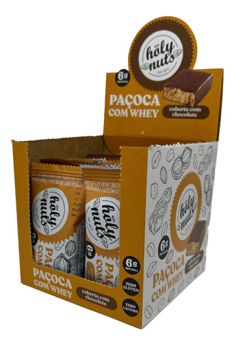 Paçoca Holy Nuts Com Whey Chocolate Zero Gluten 27g Kit 12un