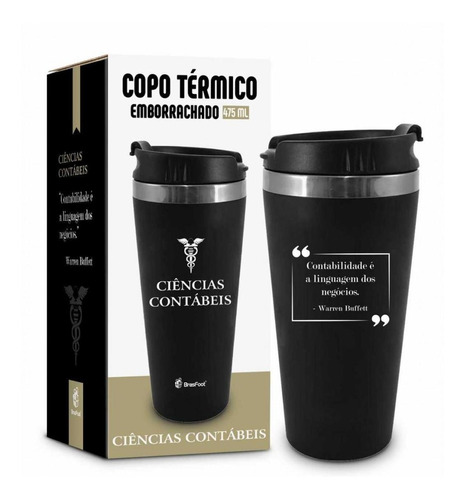 Copo Térmico Emborrachado Curso Ciências Contábeis 450ml Cor Cinza Liso