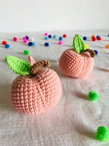 Durazno Souvenir Amigurumi Llavero Tejido Fruta Duraznito Coral Claro