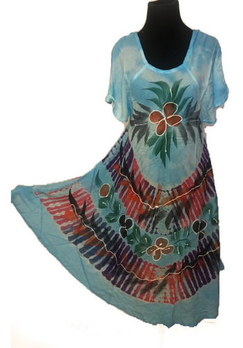  Vestido Verano Batik Pintado Manga Corta