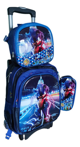 Mochila Lonchera Y Lapicera Con Llantas. Sonic, Spiderman, Capitan América Y Mas