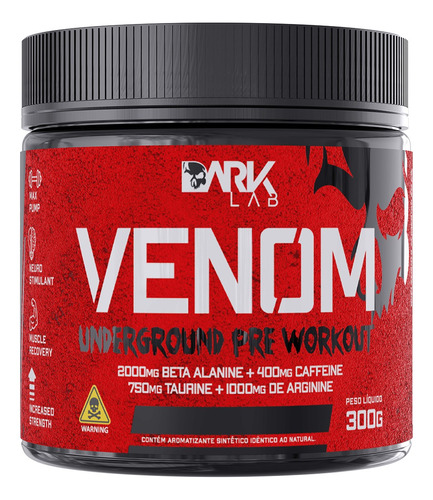 Suplemento en polvo Dark Lab de Venom Underground Pre Workout de 300 g