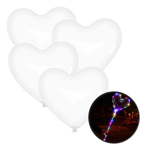 5 Globo Bobo Corazón + Led Colores San Valentín Boda 40cm