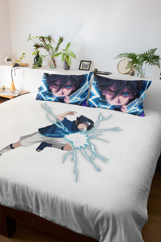 Lençol Cama Solteiro Sasuke Uchiha Não Junta Bolinhas Cor Branco Desenho Do Tecido Anime Casal