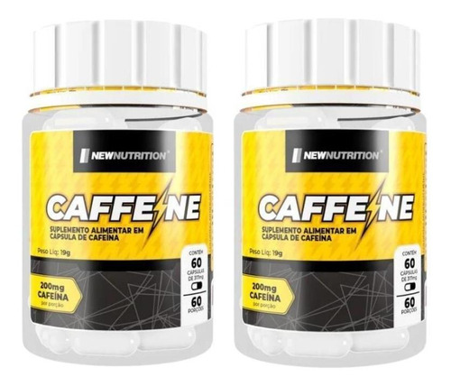 Cafeína 200mg 60 Capsulas New Nutrition Kit 4 Meses
