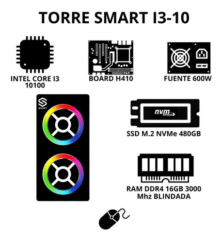 Torre Tipo Gamer Intel I3 10100 Ssd 480gb Ram 16gb