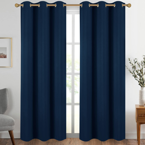 Diraysid Cortinas Opacas De Color Azul Marino Con Ojales Par