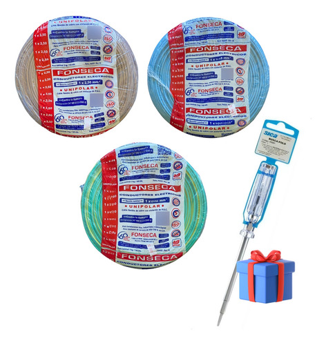Kit 3 Rollos Cable Unipolar 2.5 Certificado + Buscapolo Sica