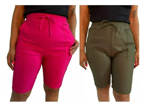 Kit 2 Bermudas Feminina Plus Size Bolsos Tam Grande G1g2g3g4