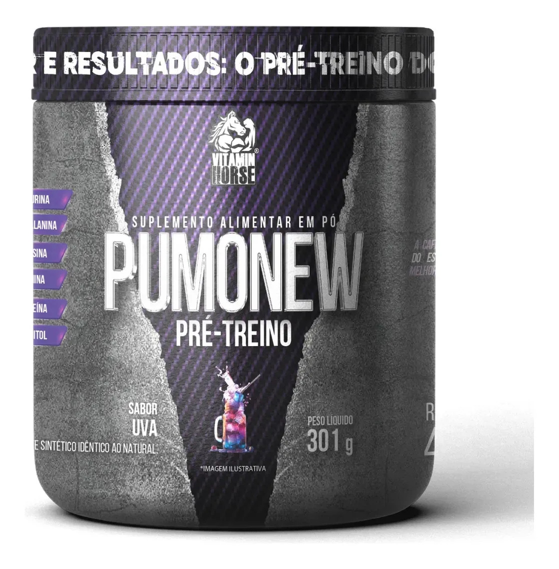 Pré Treino Pumonew 300gr - Vitamin Horse Sabor Uva