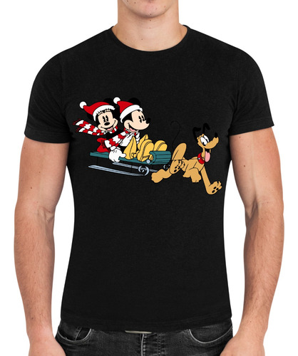 Playera Navidad Mickey Minnie Mouse Pluto Trineo Nieve Feliz