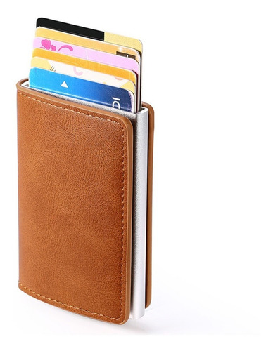 Porta Tarjetas De Metal Rfid Cuero Sintetico