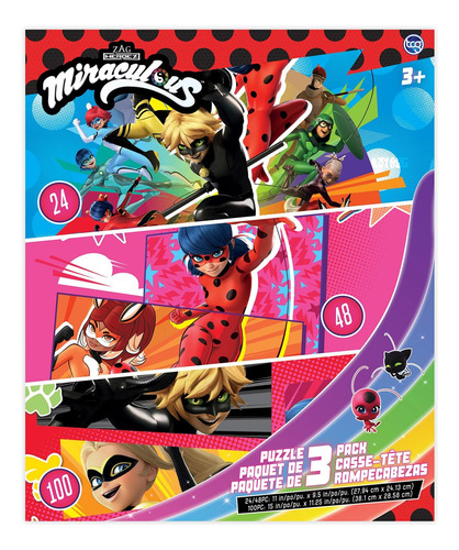 Miraculous Ladybug - Rompecabezas 3 En 1 Para Niños. Con Lad