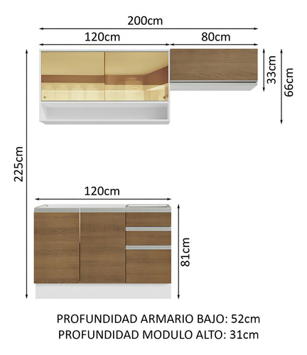 Mueble de Cocina Integral Madesa Glamy 200cm Blanco/Marrón