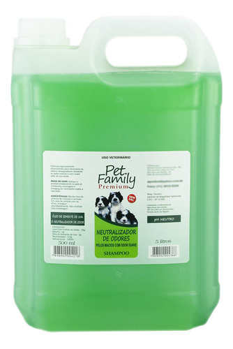 Shampoo Cães E Gatos Pet Family Neutralizador De Odores 5l