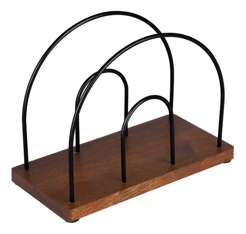 Servilletero para mesa - Soporte de servilletero de metal negro y madera para  cocina, comedor, restaurante