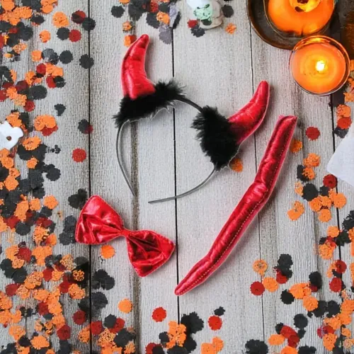 Conjunto De Diablesa Para Disfraz – Diadema, Pajarita Y Cola (Guantes No Incluidos), Accesorios De Carnaval Y Halloween